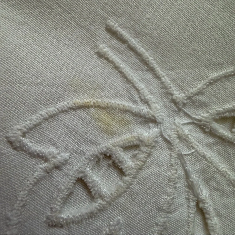 Vintage Hand-Embroidered Cutwork Tablecloth + 2 Napkins – White on White